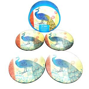 Pier 1 Imports Peacock Plates Appetizer Plates Glass Shimmer Foil Plates Set 4